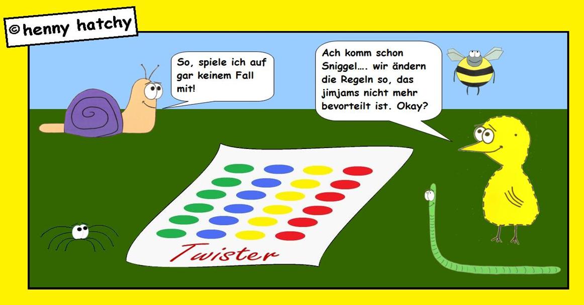 Henny hatchy Sniggel Wyrm Plumbee jimjams Kken Spinne Schnecke Hummel Regenwurm Wurm Comic Cartoon Spiel spielen Twister Farben Hnde Fe